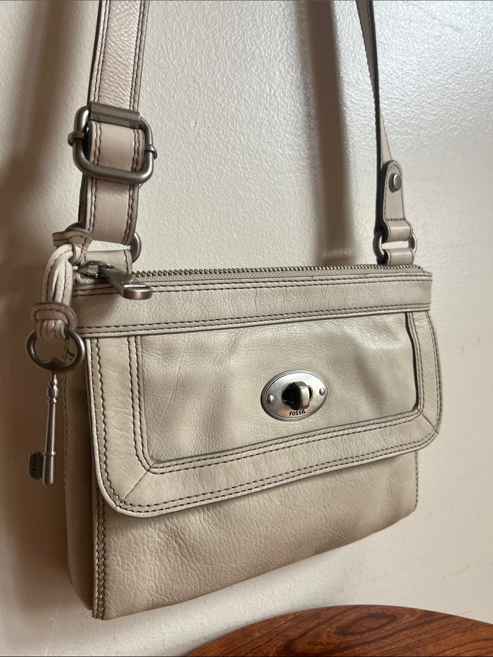 Fossil Leather Crossbody Bag with Turn-Lock minimalist organization travel ready